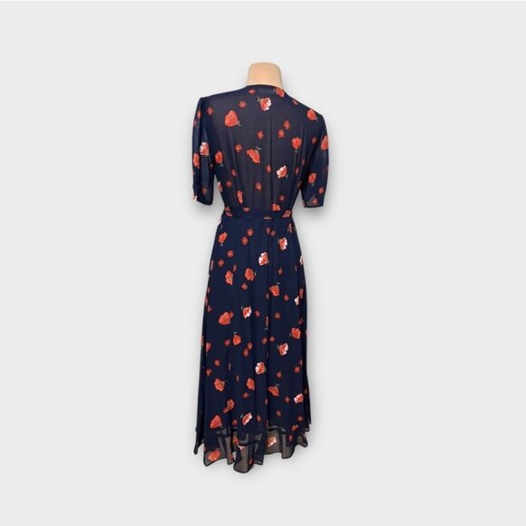 NWT Reformation Napa Midi Dress S Wrap Navy Red Poppy Floral NEW Party Cha Cha - Picture 8 of 8